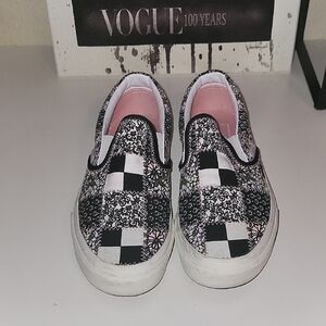 Vans Black and Pink Slip-On Sneakers with Patchwork Design